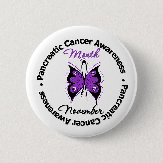 Butterfly Ribbon - Pancreatic Cancer Month 6 Cm Round Badge (Front)