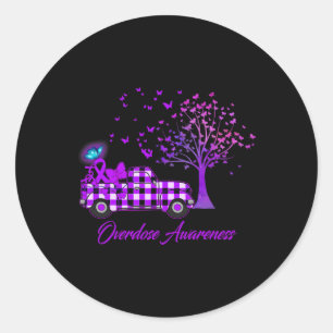 Butterfly Ribbon Purple Overdose Awareness Classic Round Sticker