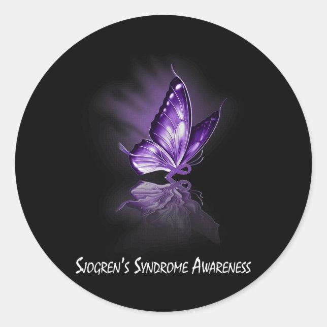 Butterfly Ribbon Sjogren's Syndrome Awareness  Classic Round Sticker (Front)