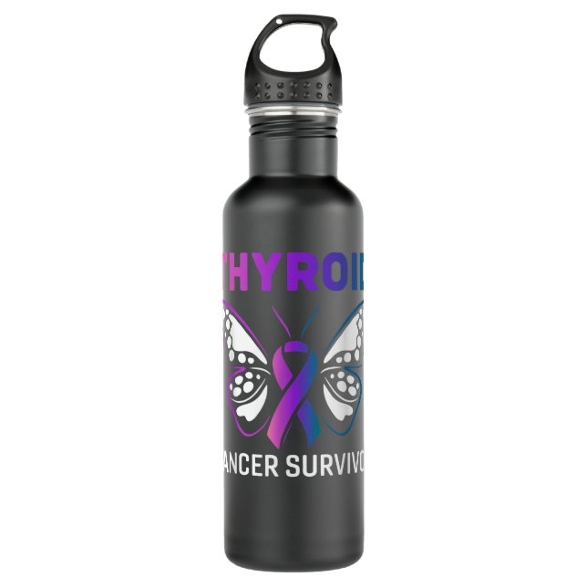 Butterfly Ribbon Thyroid Cancer Survivor 710 Ml Water Bottle (Front)