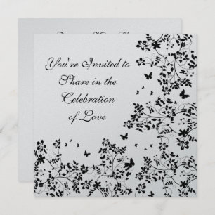 Butterfly Romance / Black And Metallic Silver Invitation