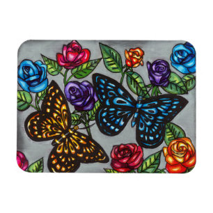 Butterfly rose flowers original nature drawing magnet