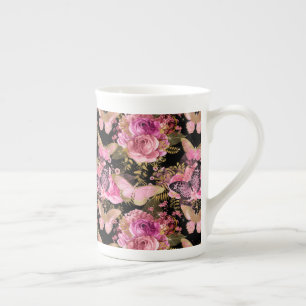 Butterfly Rose Garden Floral Flower Cute Aesthetic Bone China Mug