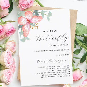 Butterfly rose gold greenery girl Baby Shower Invitation