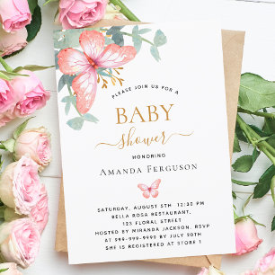 Butterfly rose gold greenery girl Baby Shower Invitation