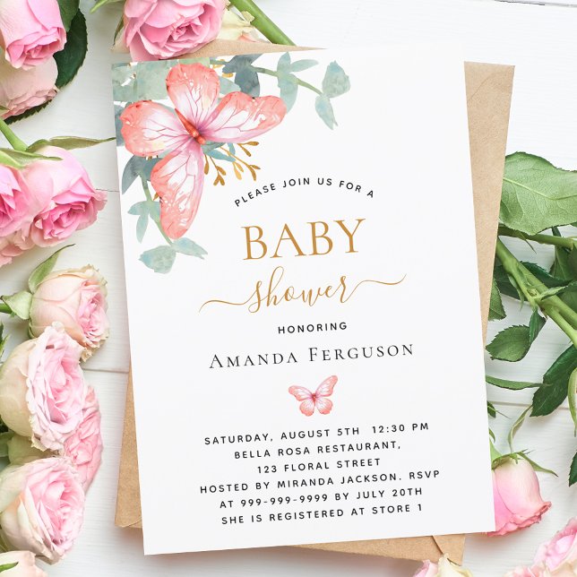 Butterfly rose gold greenery girl Baby Shower Invitation (Creator Uploaded)