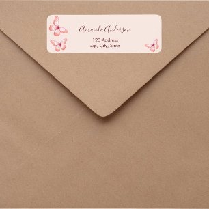 Butterfly rose gold peach return address label