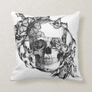 Butterfly Rose Skull from hand illustration Cushion