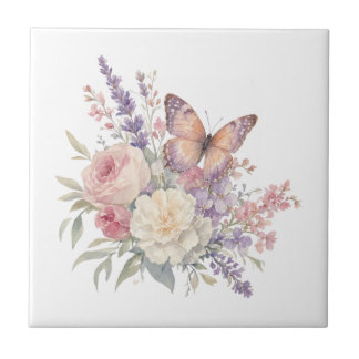 Butterfly roses flowers romantic tile
