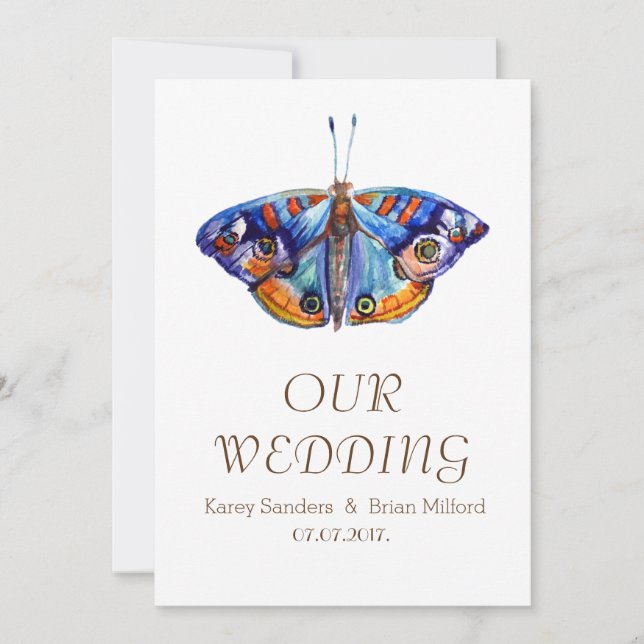 Butterfly, Rustic Canvas Wedding Invitation (Front)