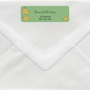 Butterfly sage green gold return address label