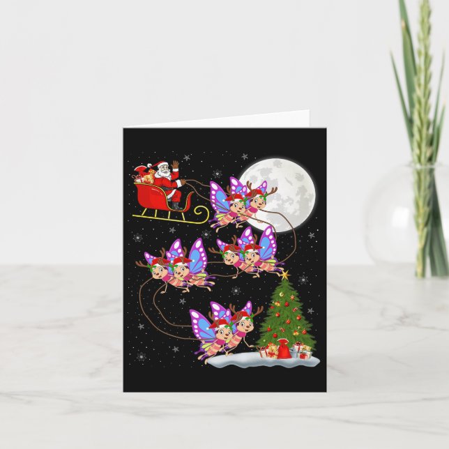 Butterfly Santa Sleigh Flying Funny Magical Christ Card (Front)