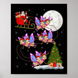 Butterfly Santa Sleigh Flying Funny Magical Christ Poster