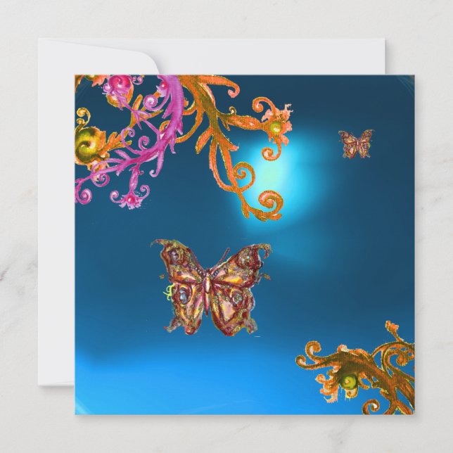 BUTTERFLY  SAPPHIRE BLUE, bright pink yellow brown Invitation (Front)