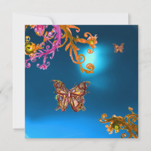 BUTTERFLY  SAPPHIRE BLUE, bright pink yellow brown Invitation