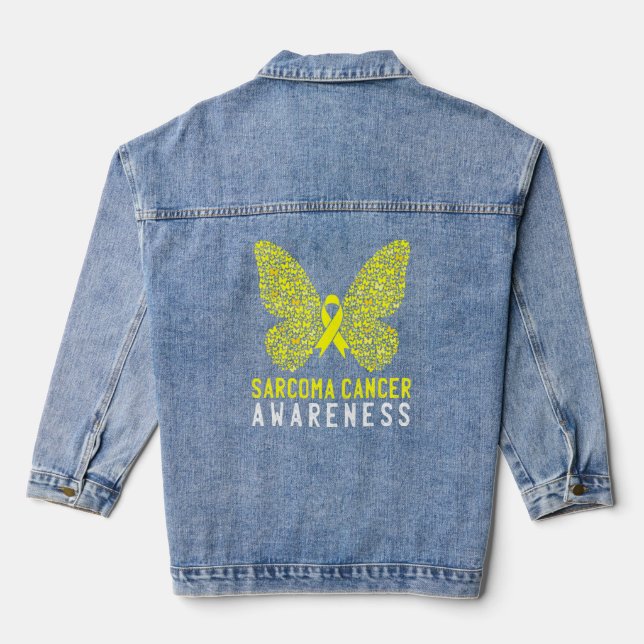 Butterfly Sarcoma Cancer Awareness Yellow Ribbon S Denim Jacket (Back)