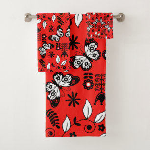 Butterfly Scandinavian folk art  Bath Towel Set