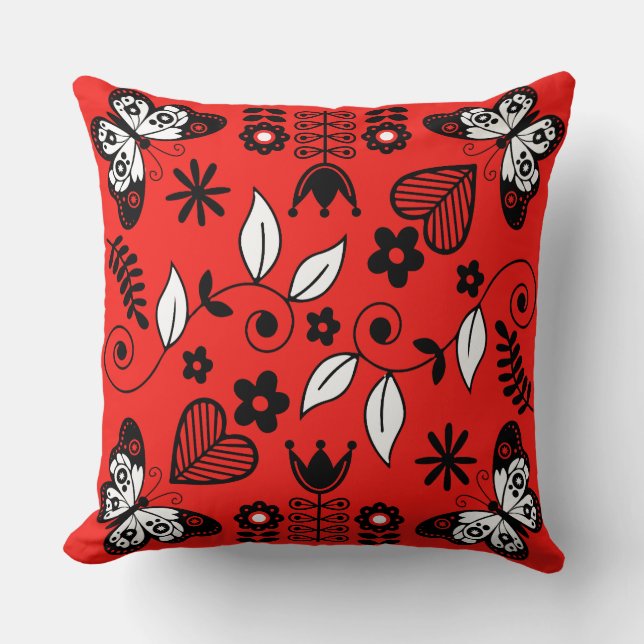 Butterfly Scandinavian folk art  Cushion (Front)