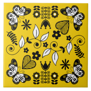 Butterfly Scandinavian folk art  Tile