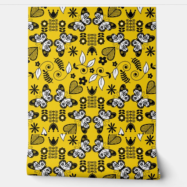 Butterfly Scandinavian folk art  Wallpaper (Unrolling)