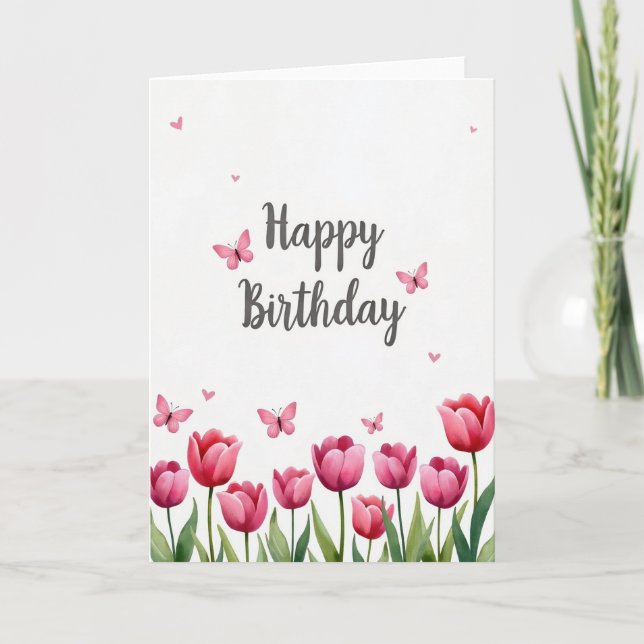 Butterfly Script Birthday Card (Front)