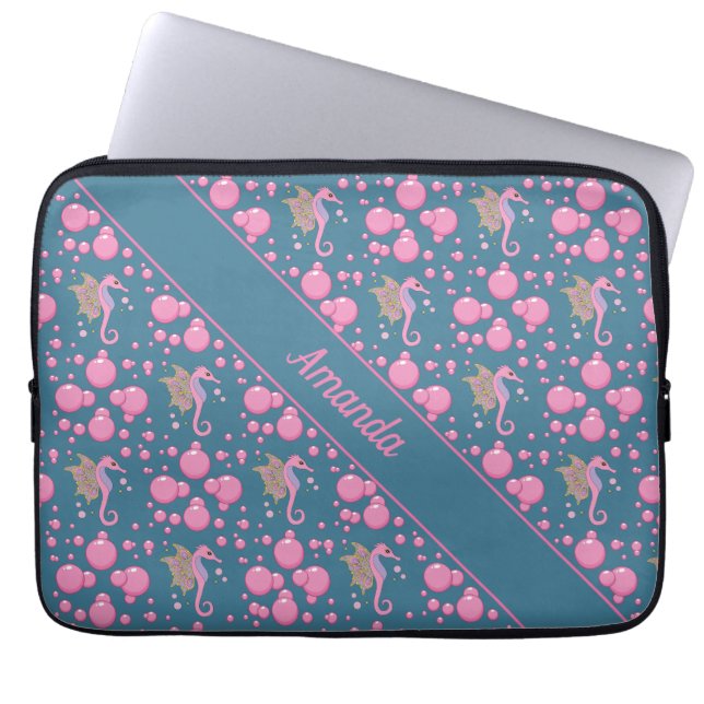 Butterfly Seahorse Custom Name Laptop Sleeve (Front)
