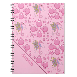 Butterfly Seahorse in Bubbles Custom Pink Notebook