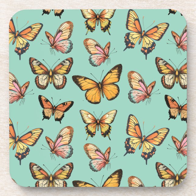 Butterfly Seamless Pattern. Monarch Butterfly  Coaster (Front)