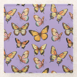 Butterfly Seamless Pattern. Monarch Butterfly Glass Coaster
