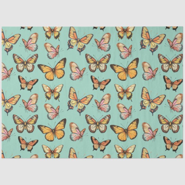 Butterfly Seamless Pattern. Monarch Butterfly  Tissue Paper (Front)