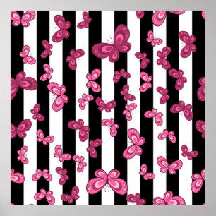 Butterfly seamless pattern on white background. Pa Poster