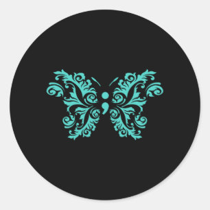 Butterfly Semicolon Awareness Prevention Teal Classic Round Sticker