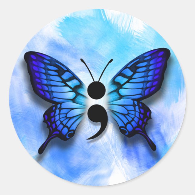 Butterfly semicolon badge classic round sticker (Front)