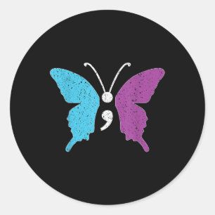 Butterfly Semicolon Purple & Teal Suicide Prev Classic Round Sticker