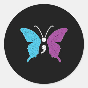 Butterfly Semicolon Purple And Teal Suicide Preven Classic Round Sticker