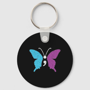 Butterfly Semicolon Purple And Teal Suicide Preven Key Ring