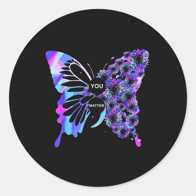 Butterfly Semicolon Suicide Awareness Mental Healt Classic Round Sticker (Front)