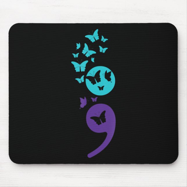 Butterfly Semicolon Suicide Awareness Mental Healt Mouse Mat (Front)