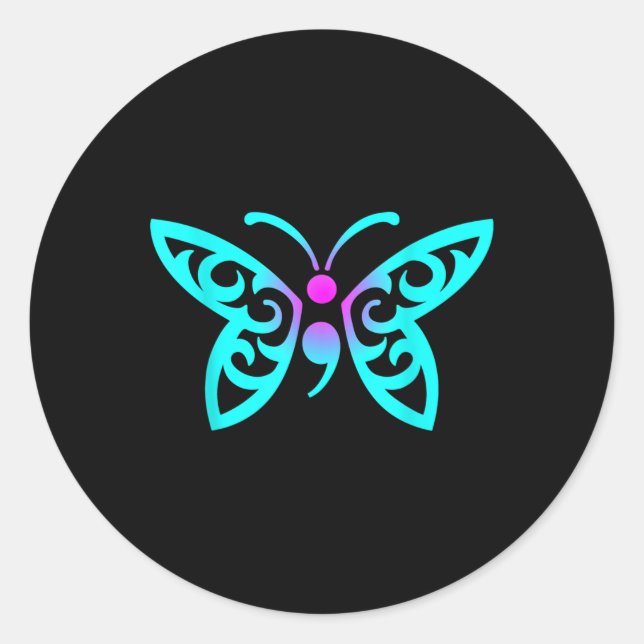 Butterfly Semicolon Warrior Suicide Prevention Awa Classic Round Sticker (Front)