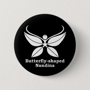 Butterfly-shaped nandina 6 cm round badge