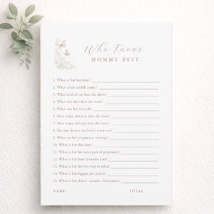 Butterfly Shower Games Who Knows Mummy Best Card