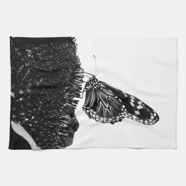 butterfly shy blacq tea towel (Horizontal)