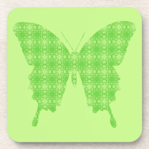 Butterfly silhouette, lime green coaster