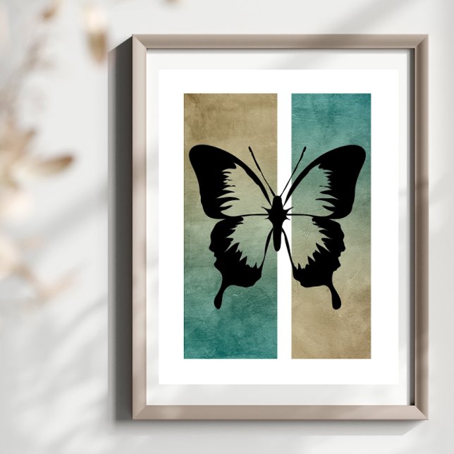 Butterfly Silhouette Rich Tan Turquoise Background Poster (Creator Uploaded)