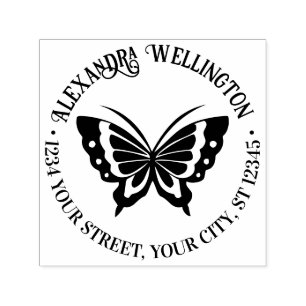 Butterfly Silhouette Round Name Return Address #2 Self-inking Stamp