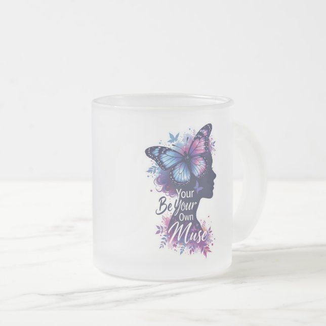 butterfly silhouette,self-discovery,be your own mu frosted glass coffee mug (Front Right)