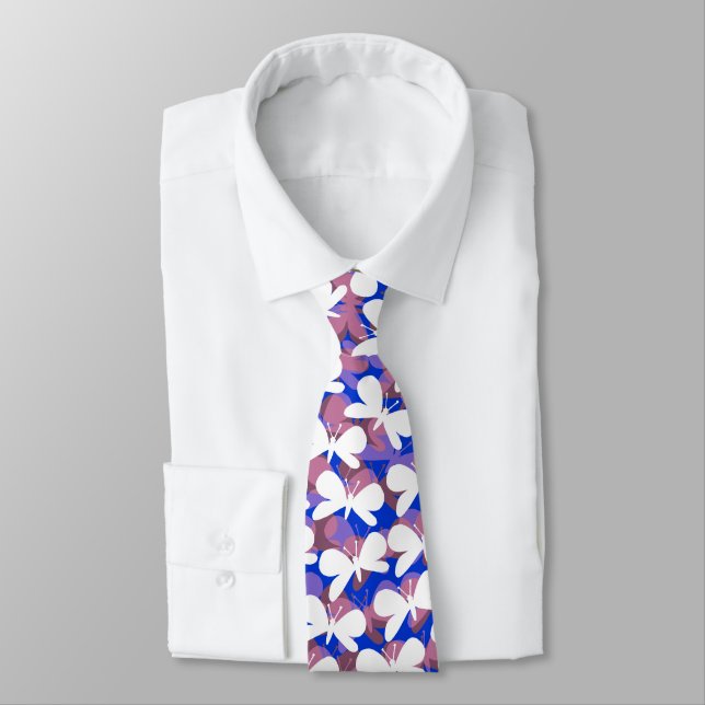 Butterfly Silhouettes - White Shadowed v2 Tie (Tied)