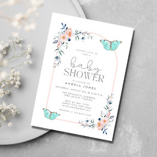Butterfly Simple Sweet Girl Baby Shower Invitation