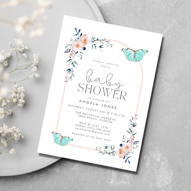 Butterfly Simple Sweet Girl Baby Shower Invitation (Butterfly Simple Sweet Girl Baby Shower Invitation)