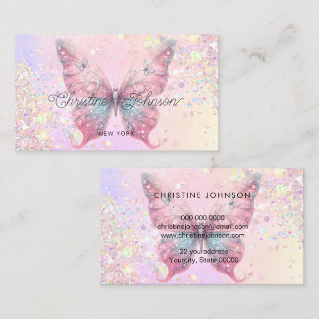 butterfly simulated chunky glitter business card (Front/Back)